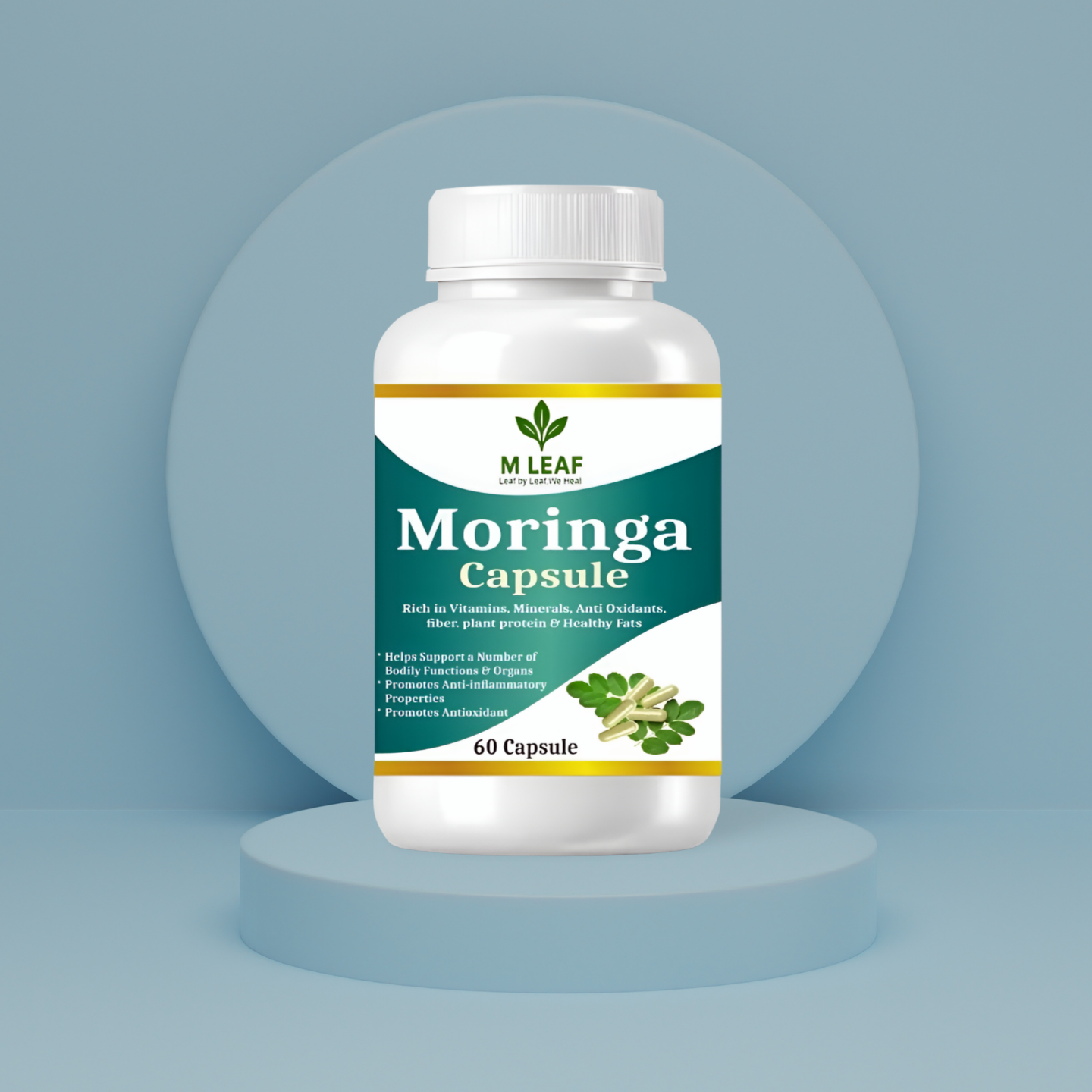 M Leaf Moringa Capsule – Natural Energy Booster | Rich in Vitamins, Minerals & Antioxidants | Supports Immunity, Joint Health & Digestion | Herbal Supplement for Daily Wellness – 60 Capsules